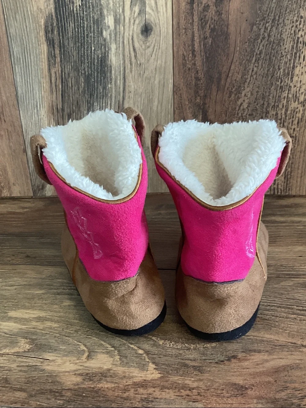 John Deere Brown & Pink Fleece-Lined Toddler Western Boots
